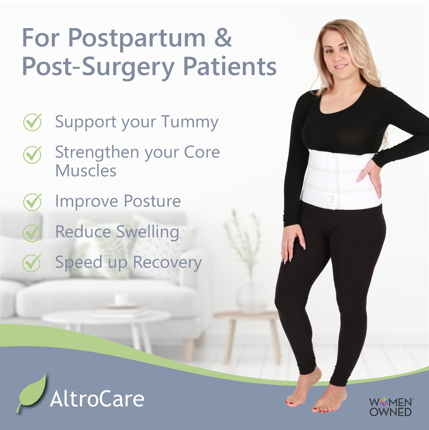 AltroCare Postpartum & Post Surgery Abdominal Binder. Support Recovery after C - Section, Natural Birth, Hysterectomy, Hernia. 3 Panel design, Size S/M (30" to 45"). - THE BEAUTY ANATOMY