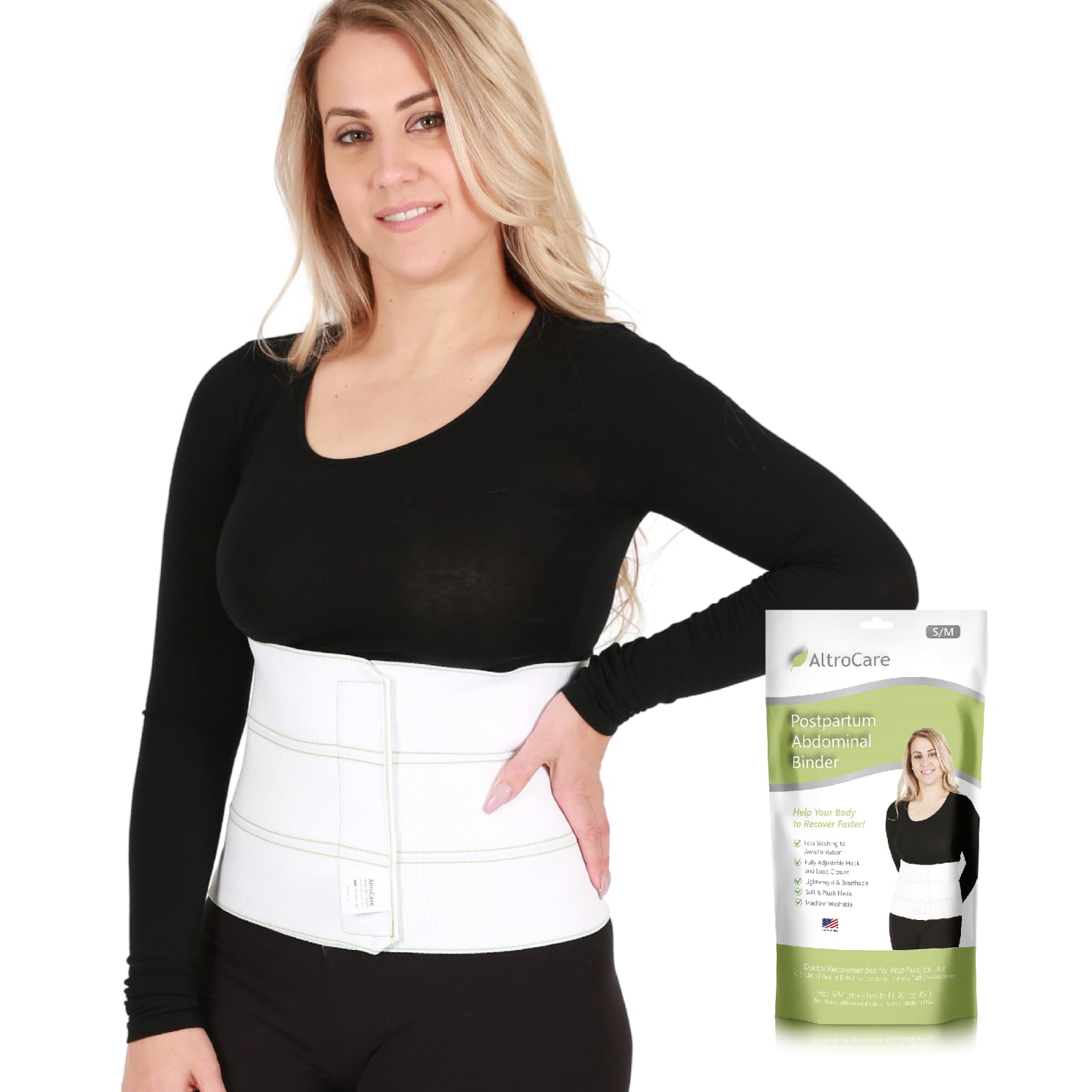 AltroCare Postpartum & Post Surgery Abdominal Binder. Support Recovery after C - Section, Natural Birth, Hysterectomy, Hernia. 3 Panel design, Size S/M (30" to 45"). - THE BEAUTY ANATOMY