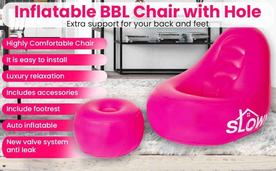 SLOWN BBL Chair - Inflatable BBL Mattress with Hole After Surgery for Butt Sleeping, Brazilian Butt Lift Recovery, BBL Chair Hole with Built - in Electric Air Pump, Neck Pillow and Urination Device - THE BEAUTY ANATOMY