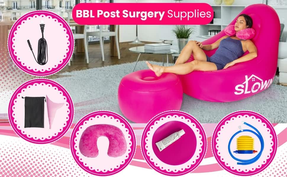 SLOWN BBL Chair - Inflatable BBL Mattress with Hole After Surgery for Butt Sleeping, Brazilian Butt Lift Recovery, BBL Chair Hole with Built - in Electric Air Pump, Neck Pillow and Urination Device - THE BEAUTY ANATOMY