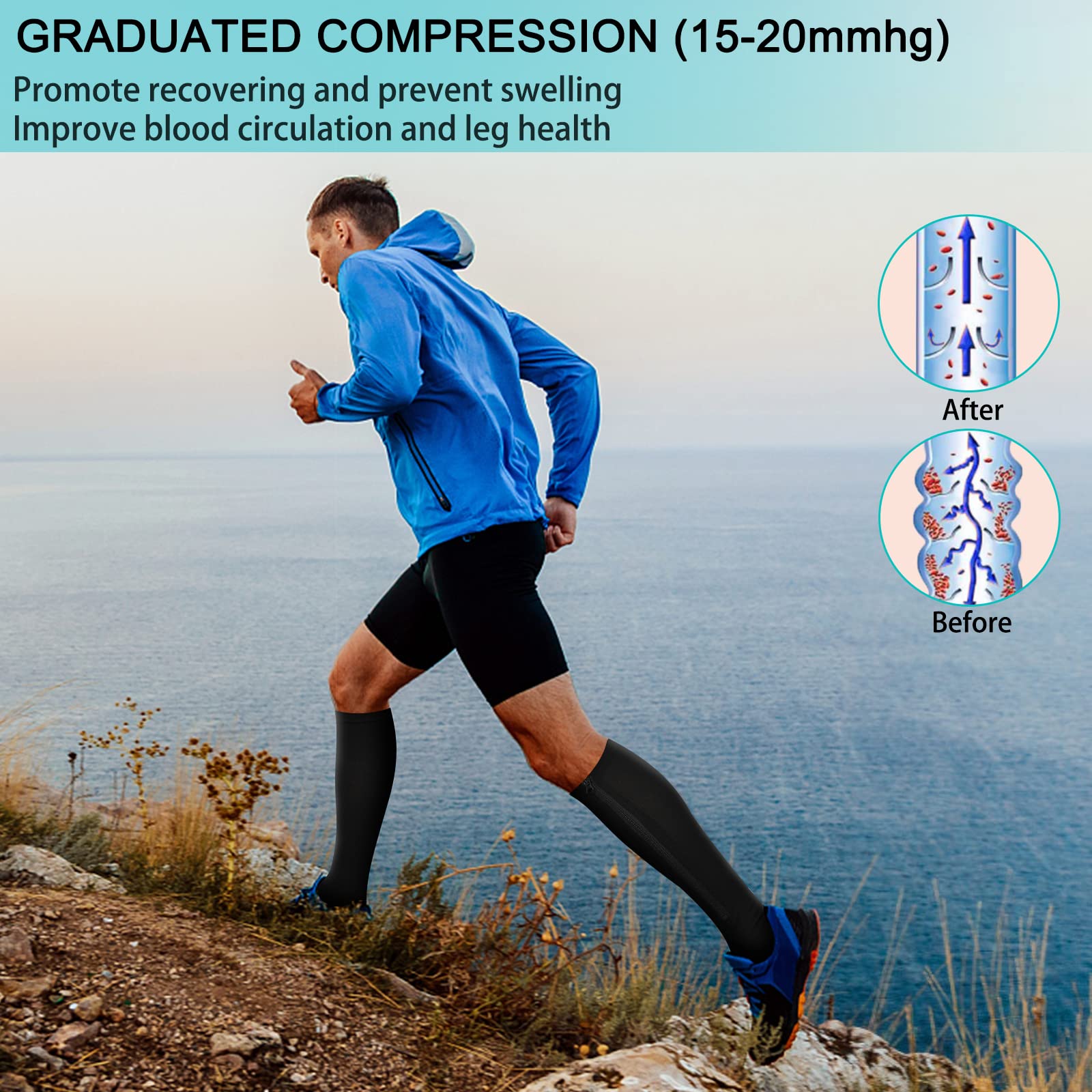 2 Pairs Zipper Compression Socks, 15 - 20 mmHg Closed Toe Compression Stocking with Zipper for Women and Men - THE BEAUTY ANATOMY