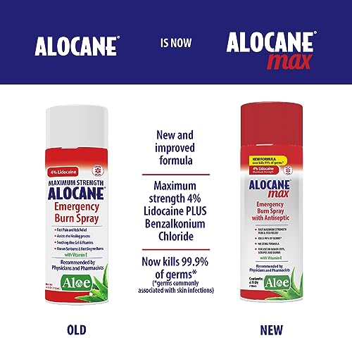 ALOCANE Emergency Burn Spray, 4% Lidocaine Max Strength Fast Pain Itch Relief for Minor Burns, Sunburn, Kitchen First Aid Treatment Burn Care, 4 Fl Oz - THE BEAUTY ANATOMY