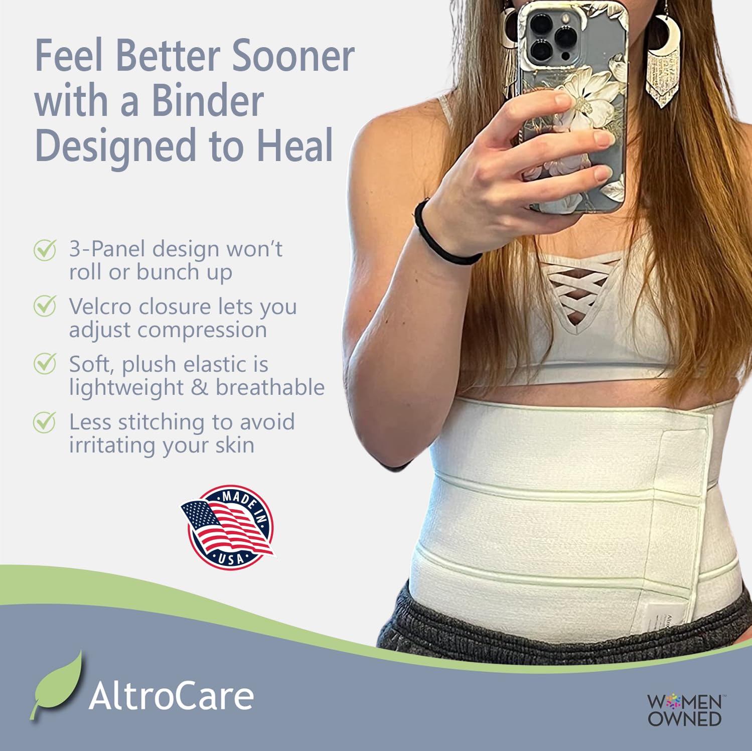AltroCare Postpartum & Post Surgery Abdominal Binder. Support Recovery after C - Section, Natural Birth, Hysterectomy, Hernia. 3 Panel design, Size S/M (30" to 45"). - THE BEAUTY ANATOMY