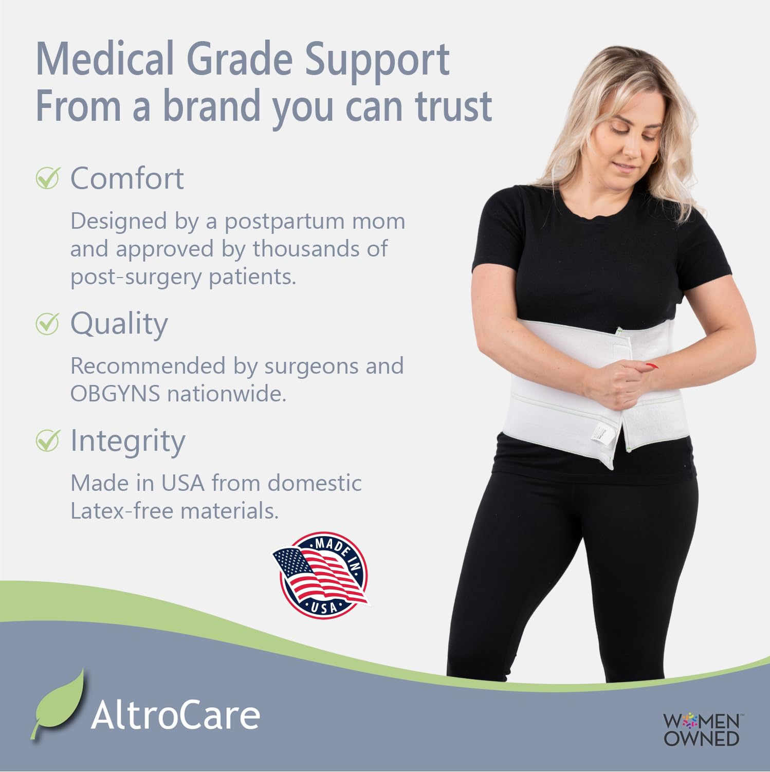 AltroCare Postpartum & Post Surgery Abdominal Binder. Support Recovery after C - Section, Natural Birth, Hysterectomy, Hernia. 3 Panel design, Size S/M (30" to 45"). - THE BEAUTY ANATOMY