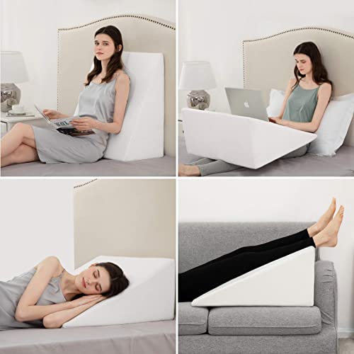 Bed Wedge Pillows Leg Elevation Reading Pillow & Back Support Wedge Pillow - for Back and Legs Support, Back Pain, Leg Pain, Pregnancy, Neck and Shoulder Joint Pain, Sleeping (White, 10" x 24" x 24") - THE BEAUTY ANATOMY