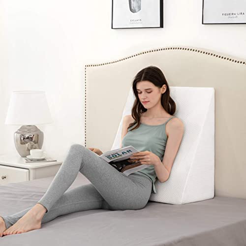 Bed Wedge Pillows Leg Elevation Reading Pillow & Back Support Wedge Pillow - for Back and Legs Support, Back Pain, Leg Pain, Pregnancy, Neck and Shoulder Joint Pain, Sleeping (White, 10" x 24" x 24") - THE BEAUTY ANATOMY