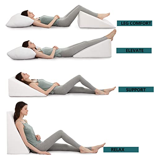 Bed Wedge Pillows Leg Elevation Reading Pillow & Back Support Wedge Pillow - for Back and Legs Support, Back Pain, Leg Pain, Pregnancy, Neck and Shoulder Joint Pain, Sleeping (White, 10" x 24" x 24") - THE BEAUTY ANATOMY