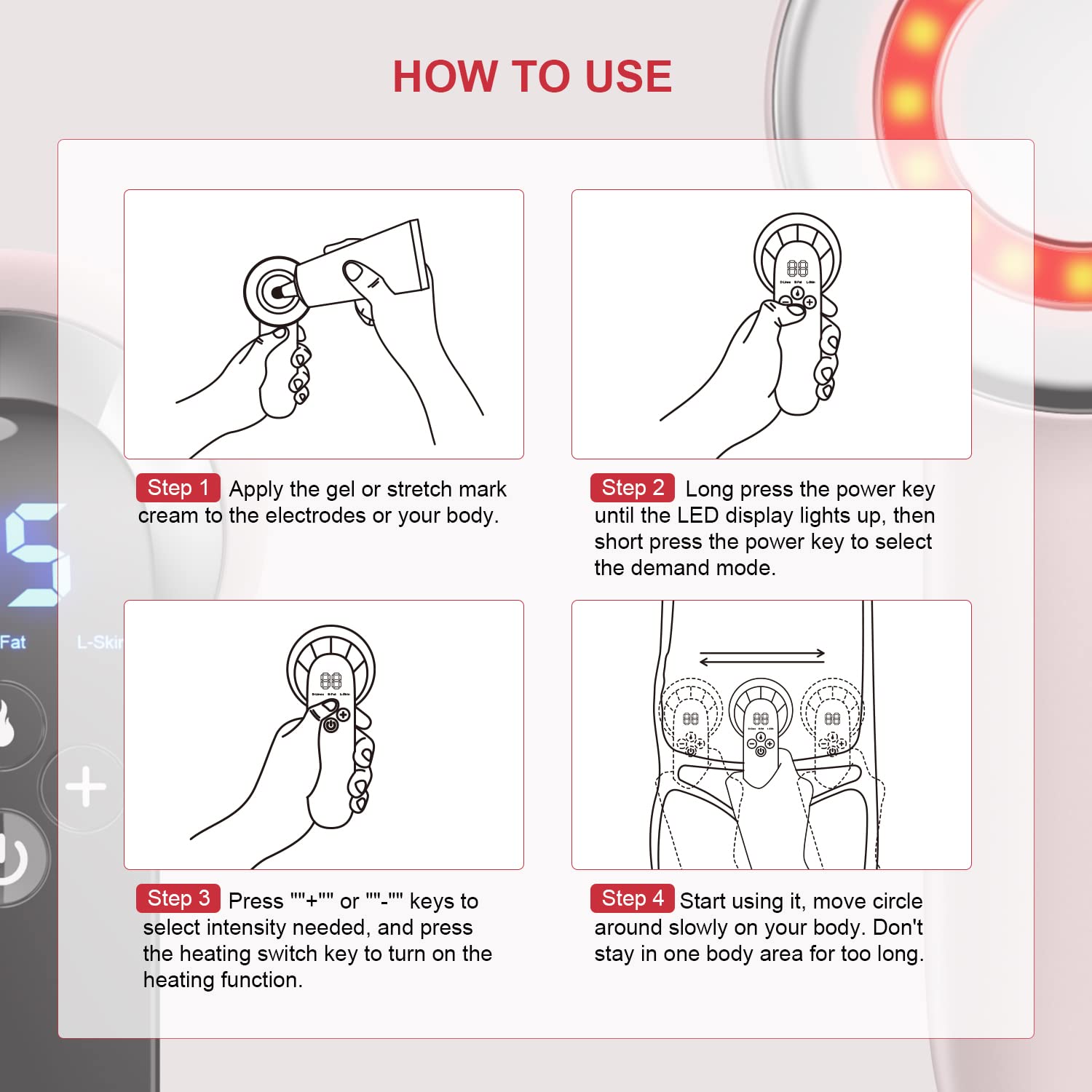 Byindorn Body Massager Machine - Cordless Handheld Massager for Belly, Waist, Arms, Legs, Butt - 3 Modes and 10 Adjustable Intensity (Light - Pink) - THE BEAUTY ANATOMY