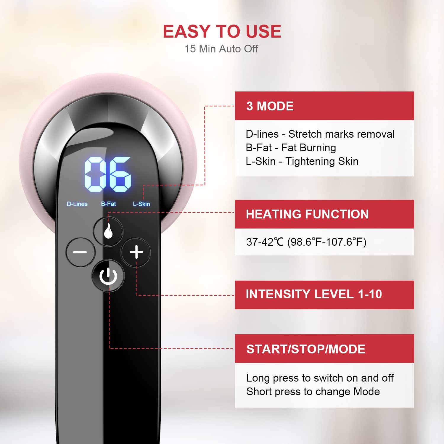 Byindorn Body Massager Machine - Cordless Handheld Massager for Belly, Waist, Arms, Legs, Butt - 3 Modes and 10 Adjustable Intensity (Light - Pink) - THE BEAUTY ANATOMY
