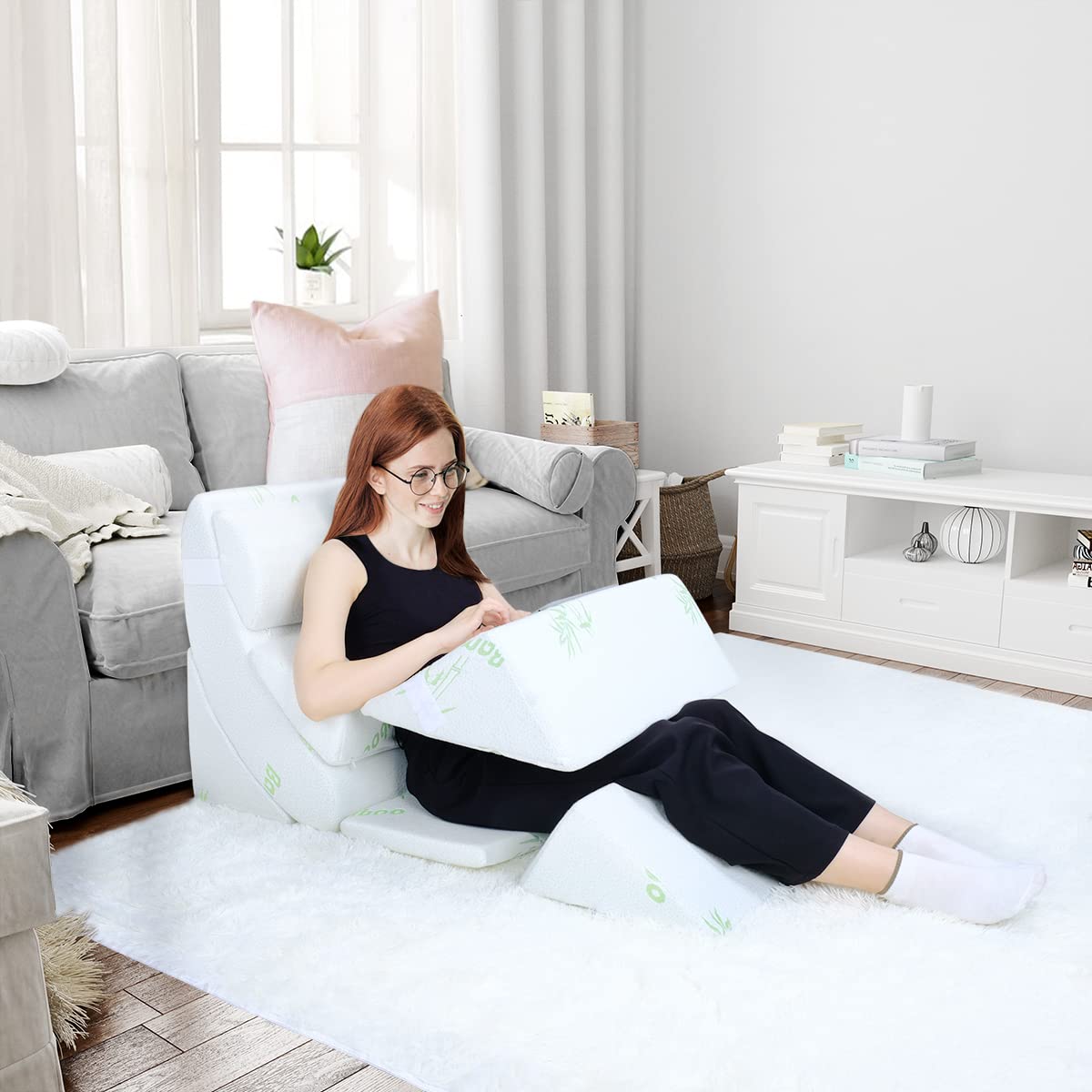 COOLBEBE 7pcs Bed Wedge Pillow Set, Premium Foam Orthopaedic Wedge Pillow for Back Neck Leg Pain Relief - Adjustable & Comfortable - Great for Sleeping, Reading, Rest Elevation - THE BEAUTY ANATOMY