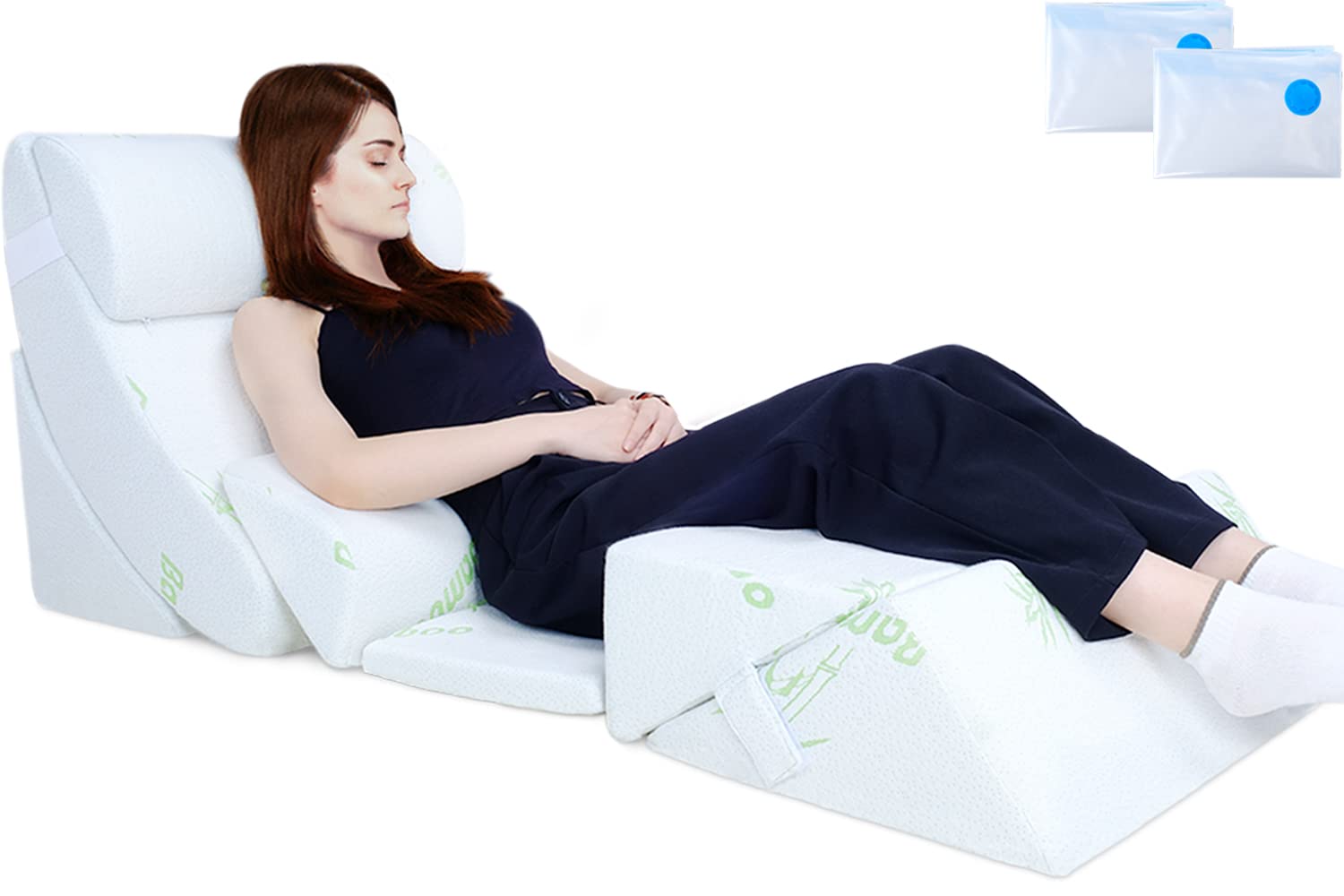 COOLBEBE 7pcs Bed Wedge Pillow Set, Premium Foam Orthopaedic Wedge Pillow for Back Neck Leg Pain Relief - Adjustable & Comfortable - Great for Sleeping, Reading, Rest Elevation - THE BEAUTY ANATOMY