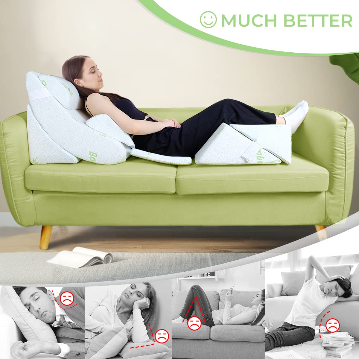 COOLBEBE 7pcs Bed Wedge Pillow Set, Premium Foam Orthopaedic Wedge Pillow for Back Neck Leg Pain Relief - Adjustable & Comfortable - Great for Sleeping, Reading, Rest Elevation - THE BEAUTY ANATOMY