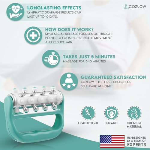 COZLOW MyoRelease Lymphatic Drainage Massager (Green), Ultimate Fascia Release & Scar Tissue Massage Tool, Personal Handheld Massage Roller for Shoulder, Neck, Thigh, Leg & Back - THE BEAUTY ANATOMY