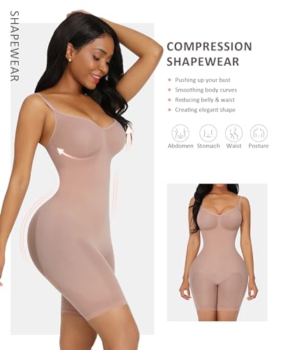 FeelinGirl Seamless Bodysuit Shapewear Butt Lifter High Waist Body Shaper under Dress Full Body Slimming With Adjustable Bra Skin M/L - THE BEAUTY ANATOMY
