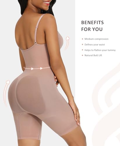 FeelinGirl Seamless Bodysuit Shapewear Butt Lifter High Waist Body Shaper under Dress Full Body Slimming With Adjustable Bra Skin M/L - THE BEAUTY ANATOMY