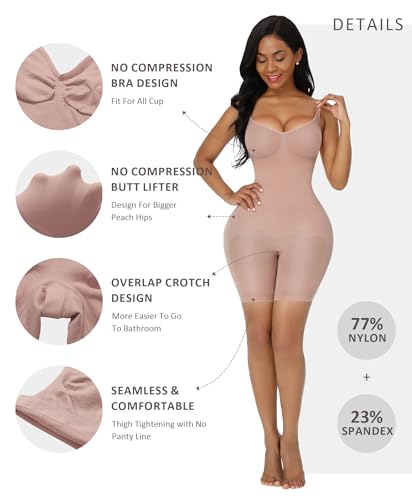 FeelinGirl Seamless Bodysuit Shapewear Butt Lifter High Waist Body Shaper under Dress Full Body Slimming With Adjustable Bra Skin M/L - THE BEAUTY ANATOMY
