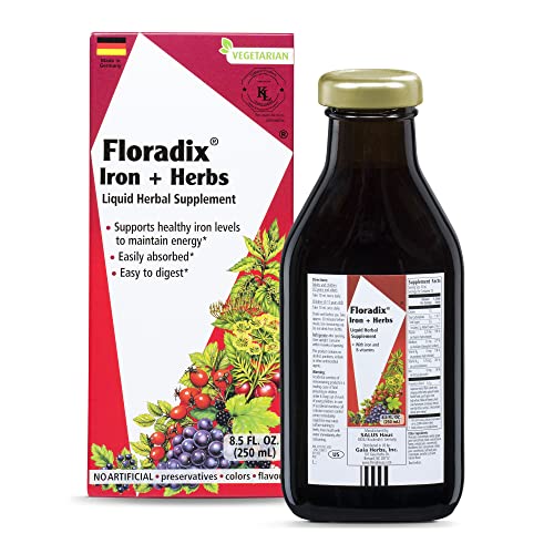 Floradix, Iron & Herbs Vegetarian Liquid Supplement, Energy Support for Women and Men, Easily Absorbed, Non - GMO, Vegetarian, Kosher, Lactose - Free, Unflavored, 8.5 Fl Oz - THE BEAUTY ANATOMY