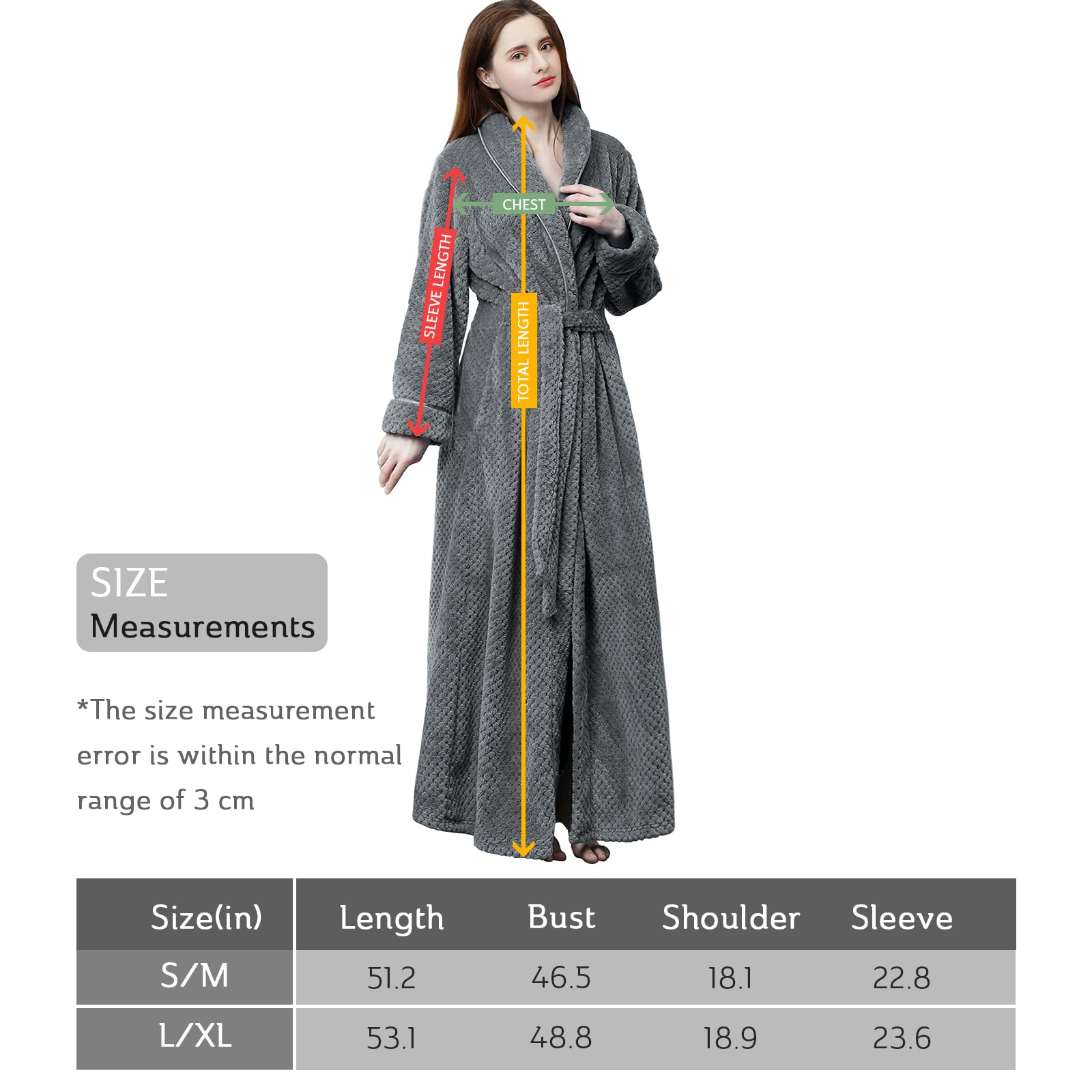 Hellomamma Womens Long Robe Soft Warm Fleece Plush Bathrobe Ladies Sleepwear Pajamas Housecoat Nightgown Gray - THE BEAUTY ANATOMY