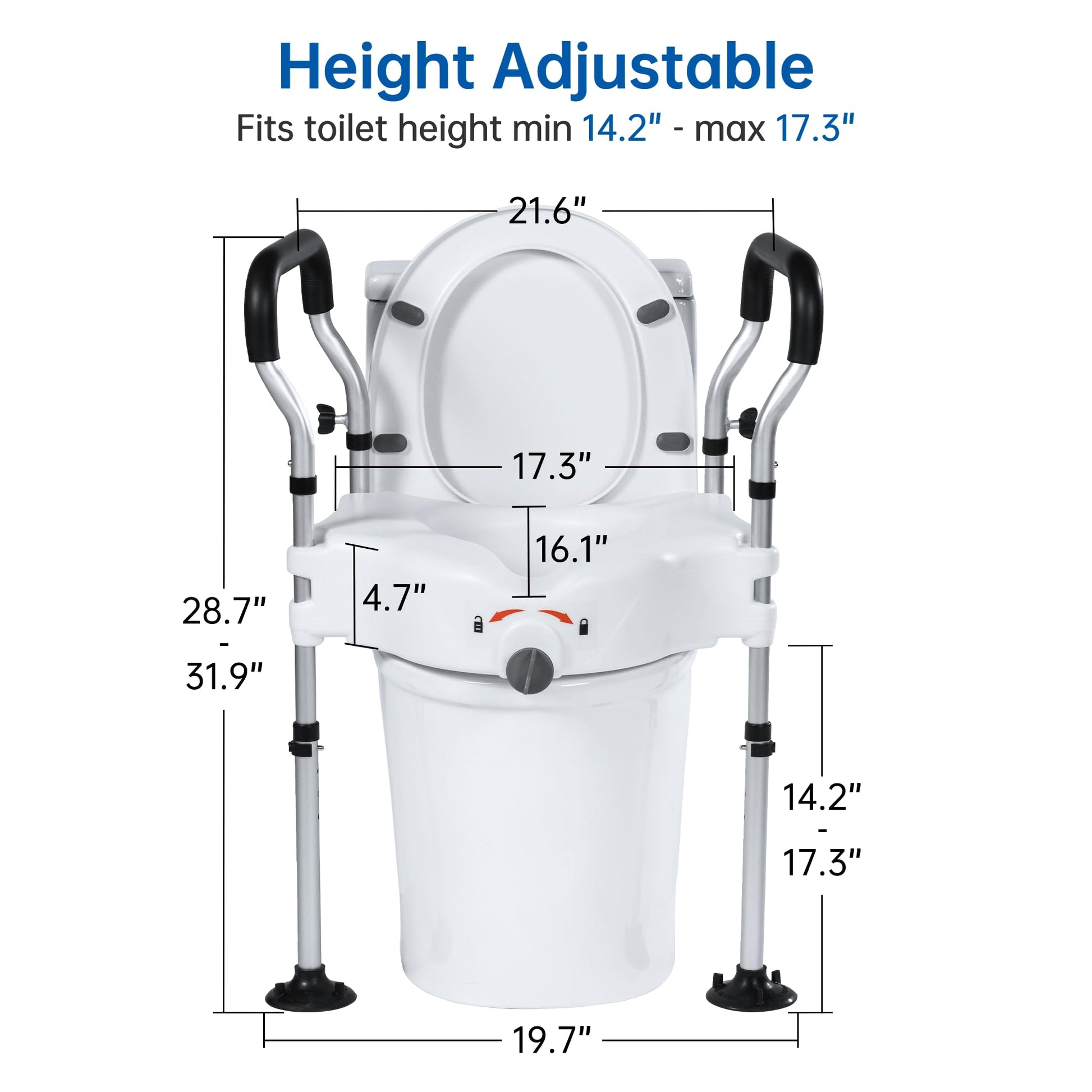 Restisland Raised Toilet Seat with Widened Handles, Elevated Toilet Seat Riser for Elderly and Disabled, Support 300 lbs - THE BEAUTY ANATOMY