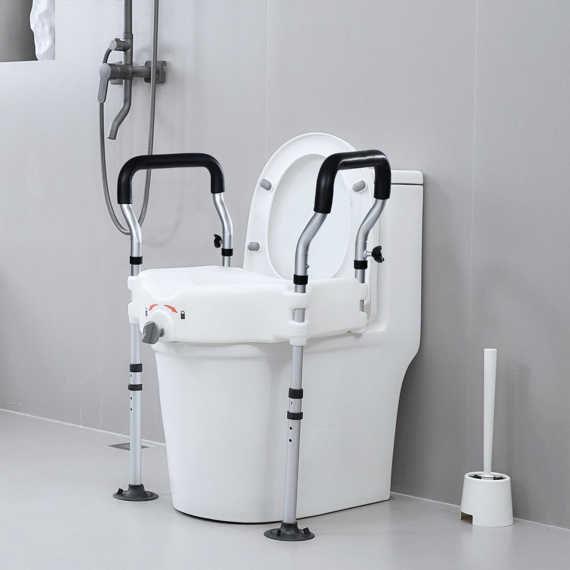 Restisland Raised Toilet Seat with Widened Handles, Elevated Toilet Seat Riser for Elderly and Disabled, Support 300 lbs - THE BEAUTY ANATOMY