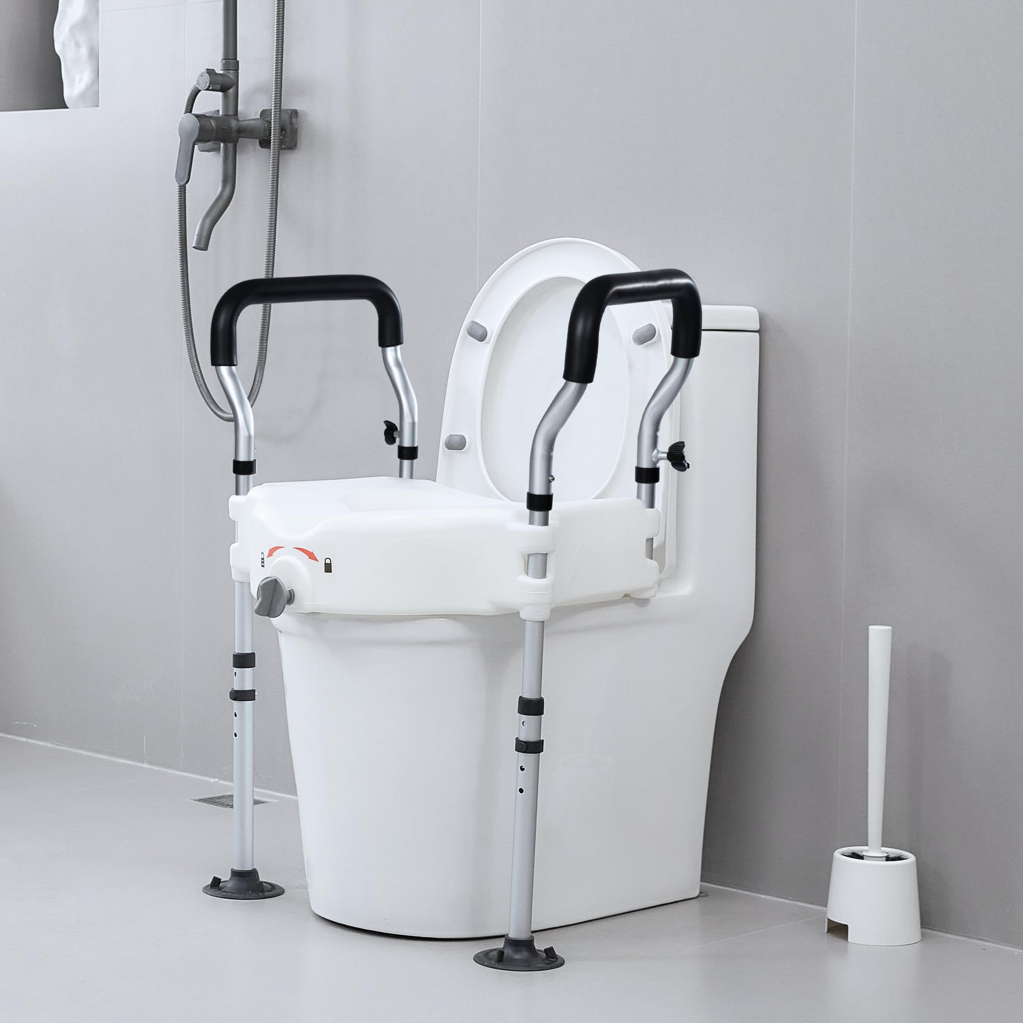 Restisland Raised Toilet Seat with Widened Handles, Elevated Toilet Seat Riser for Elderly and Disabled, Support 300 lbs - THE BEAUTY ANATOMY