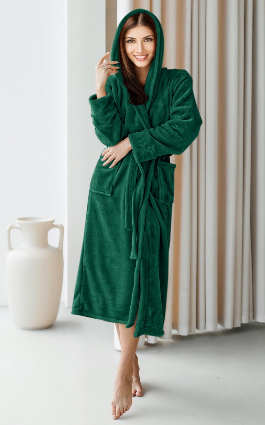 Womens Fleece Hooded Bathrobe - THE BEAUTY ANATOMY