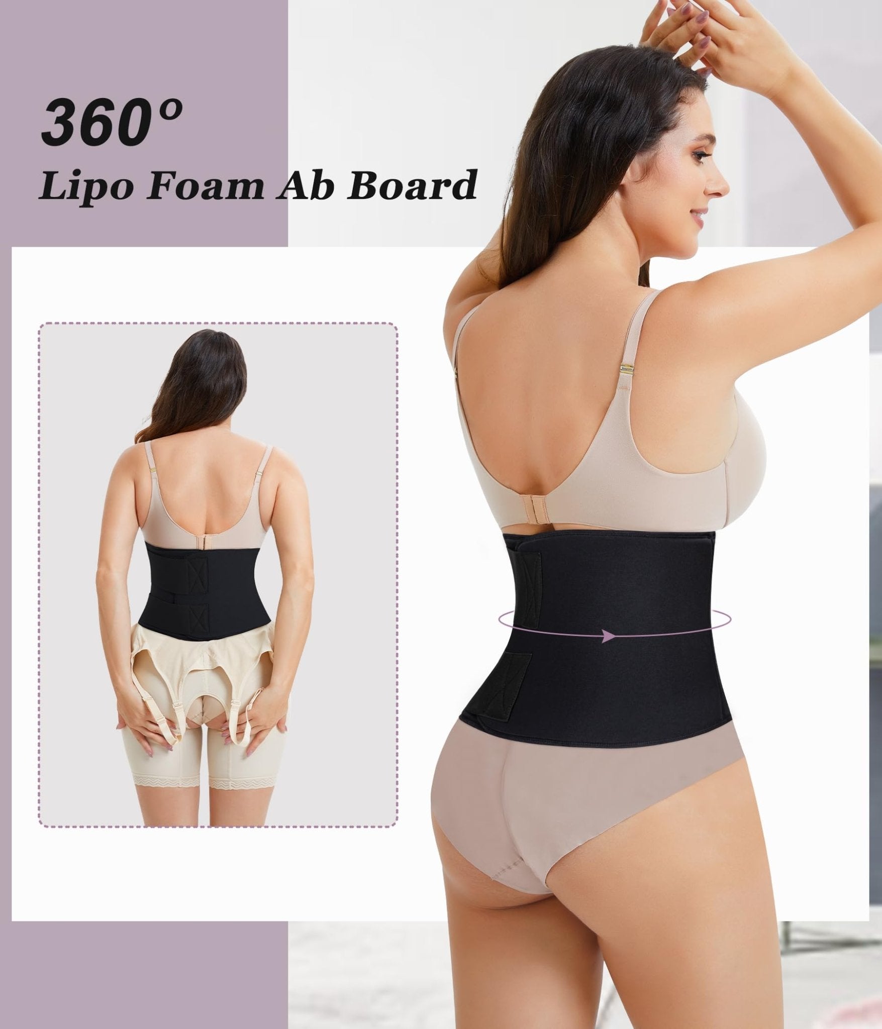 YERKOAD 360 Lipo Foam Ab Board Post Surgery Liposuction Abdominal Compression Boards Belly Wrap Lipo Recovery Waist Cincher(Black, One size) - THE BEAUTY ANATOMY