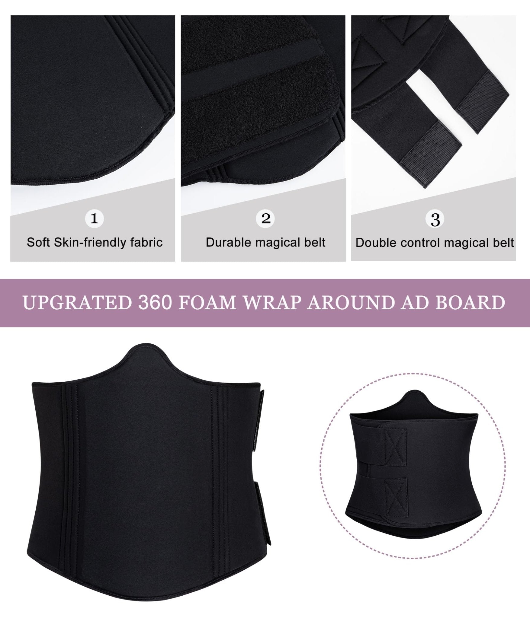 YERKOAD 360 Lipo Foam Ab Board Post Surgery Liposuction Abdominal Compression Boards Belly Wrap Lipo Recovery Waist Cincher(Black, One size) - THE BEAUTY ANATOMY